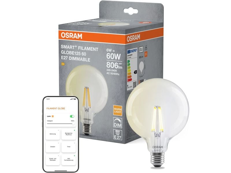 OSRAM Leuchtmittel SMART+ WiFi Classic, E27, 2700 K, filament klar