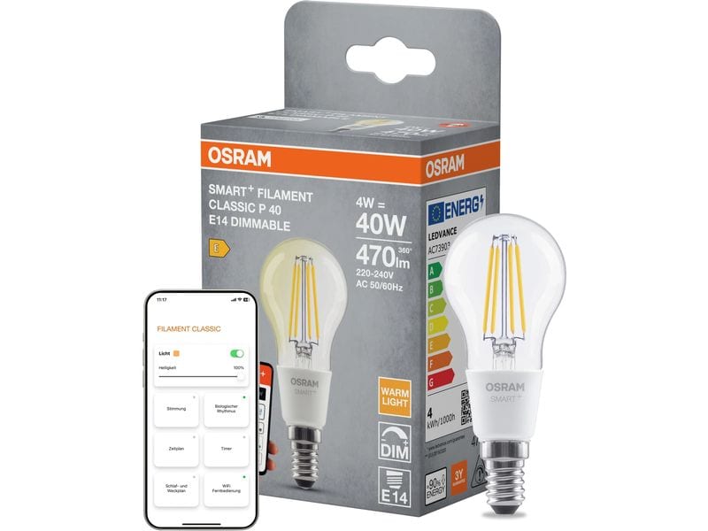 OSRAM Leuchtmittel P40D SMART+ WiFi, E14, 4 W, WW