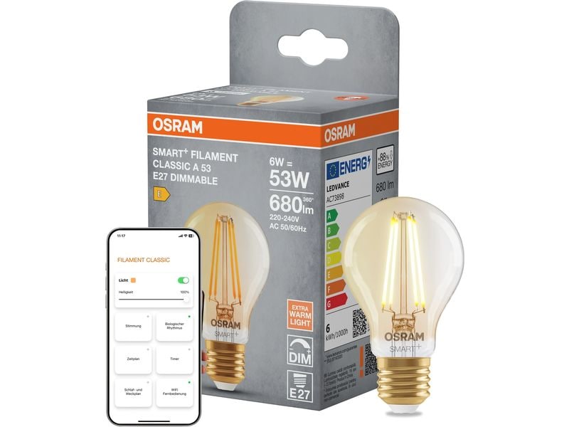 OSRAM Leuchtmittel A53 SMART+ WiFi, E27, 6 W, WW