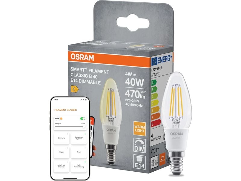 OSRAM Leuchtmittel B40D SMART+ WiFi, E14, 4 W, WW