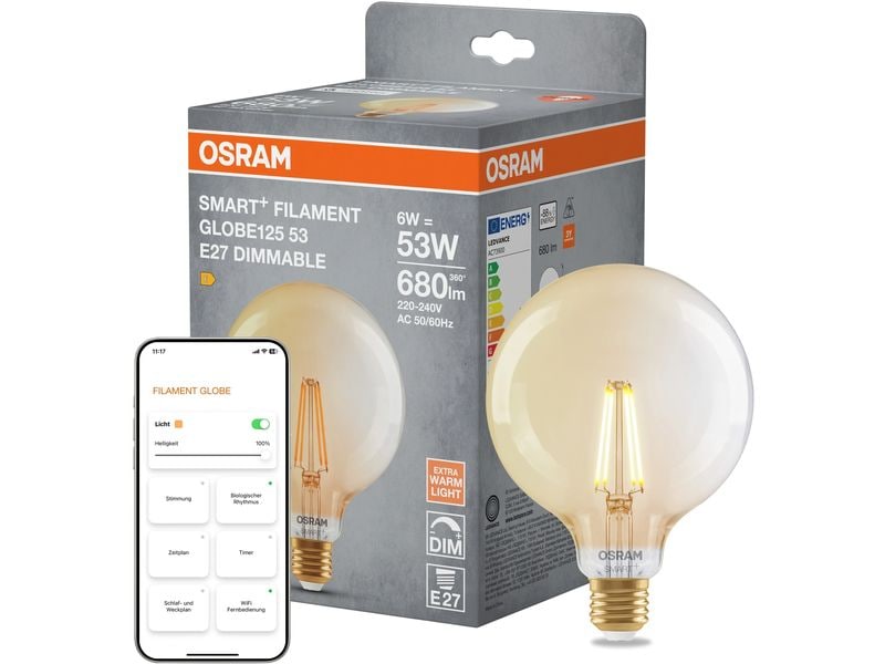 OSRAM Leuchtmittel Globe 55D SMART+ WIFI, E27, 6 W, WW
