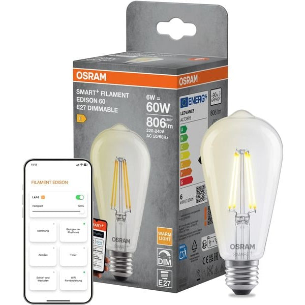 OSRAM Leuchtmittel SMART+ WiFi Classic, E27, 2700 K, filament klar