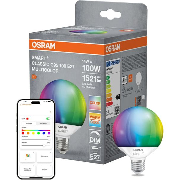 OSRAM Leuchtmittel Globe 95 SMART+ WIFI, E27, 14 W, RGBW