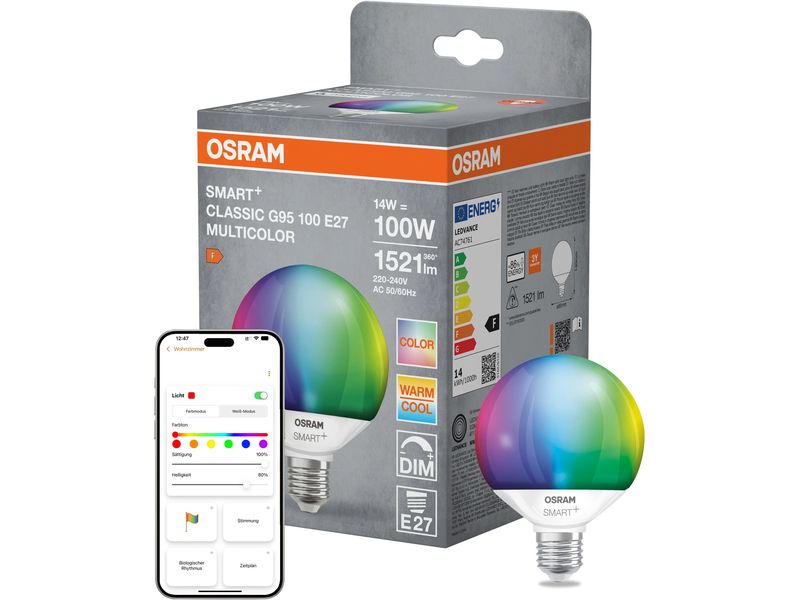 OSRAM Leuchtmittel Globe 95 SMART+ WIFI, E27, 14 W, RGBW