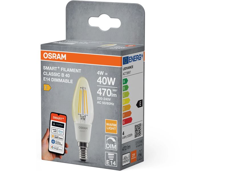 OSRAM Leuchtmittel B40D SMART+ WiFi, E14, 4 W, WW