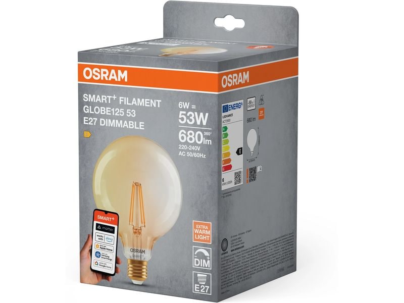 OSRAM Leuchtmittel Globe 55D SMART+ WIFI, E27, 6 W, WW