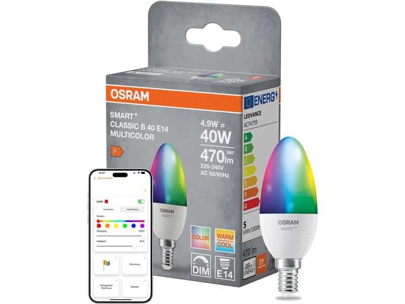 OSRAM Leuchtmittel B40 SMART+ MATTER, E14, 4.9 W, RGBW