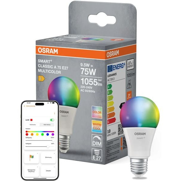 OSRAM Leuchtmittel A75 SMART+ MATTER E27, 9.5 W, RGBW