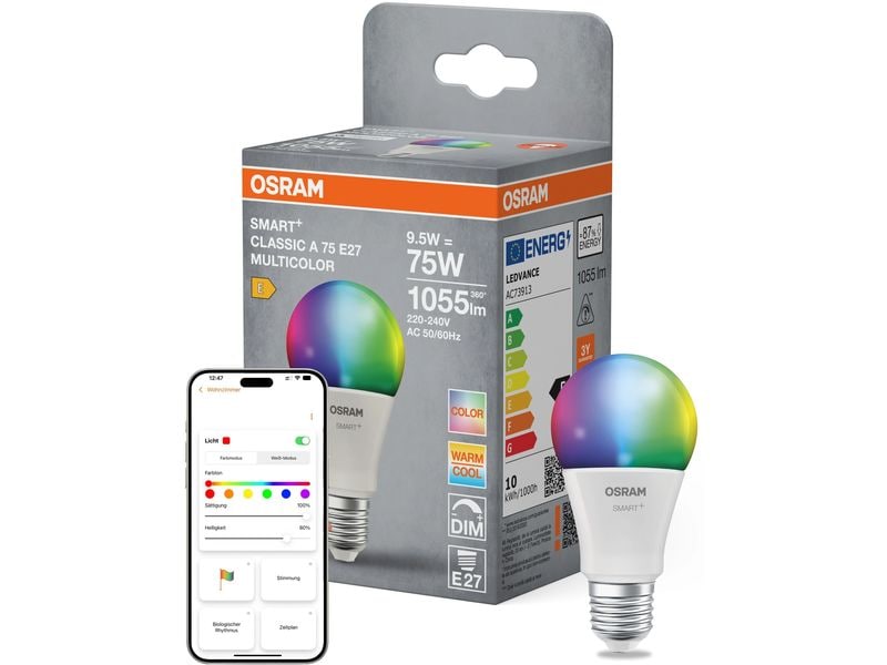 OSRAM Leuchtmittel A75 SMART+ MATTER E27, 9.5 W, RGBW