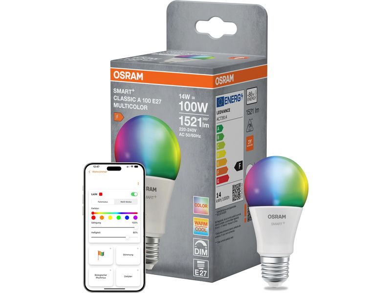 OSRAM Leuchtmittel A100 SMART+ MATTER, E27, 14 W, RGBW