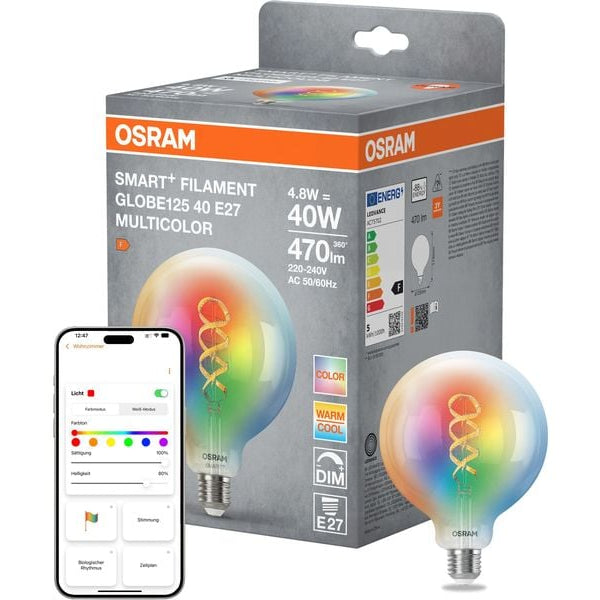 OSRAM Leuchtmittel SMART+ MATTER Globe 125 40, E27, 4.8 W, RGBW