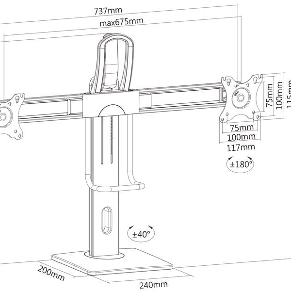 PureMounts Tischhalterung PM-OFFICE-ST-02 bis 25 kg – Schwarz