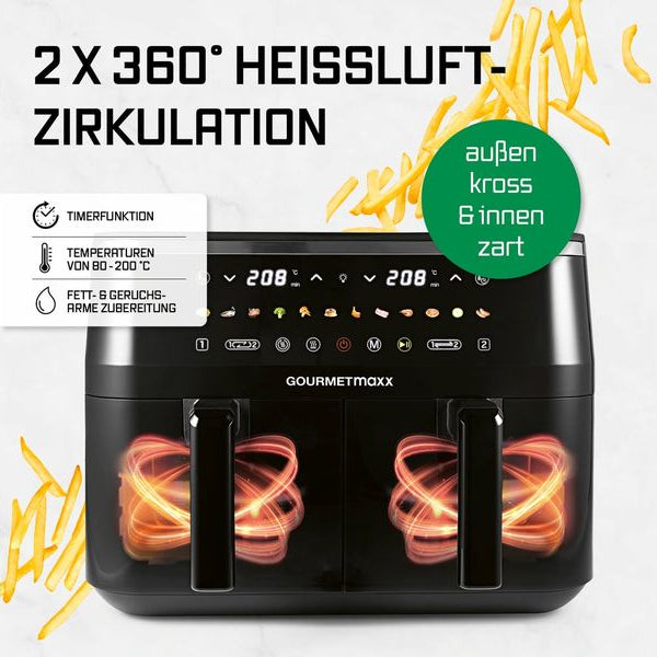 GOURMETmaxx Heissluft-Fritteuse mit Doppelkorb, 9 l