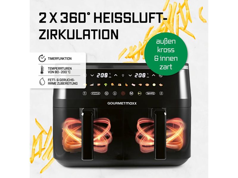 GOURMETmaxx Heissluft-Fritteuse mit Doppelkorb, 9 l