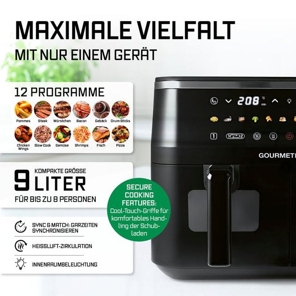 GOURMETmaxx Heissluft-Fritteuse mit Doppelkorb, 9 l