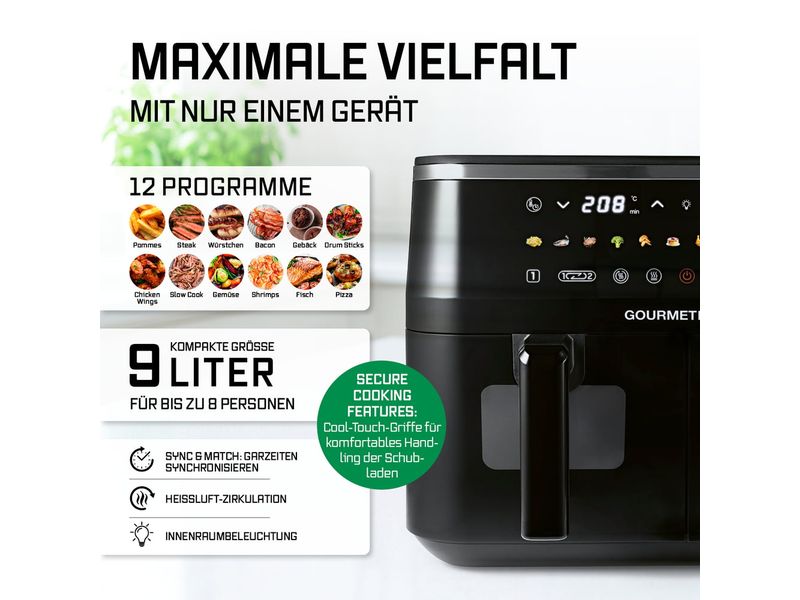 GOURMETmaxx Heissluft-Fritteuse mit Doppelkorb, 9 l