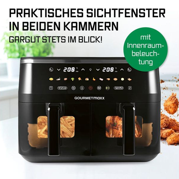 GOURMETmaxx Heissluft-Fritteuse mit Doppelkorb, 9 l