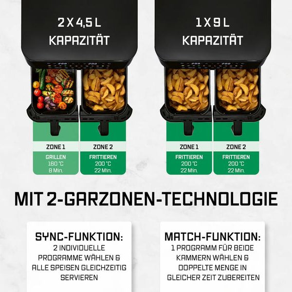 GOURMETmaxx Heissluft-Fritteuse mit Doppelkorb, 9 l