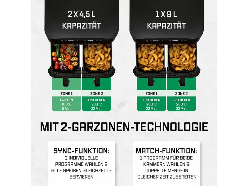 GOURMETmaxx Heissluft-Fritteuse mit Doppelkorb, 9 l