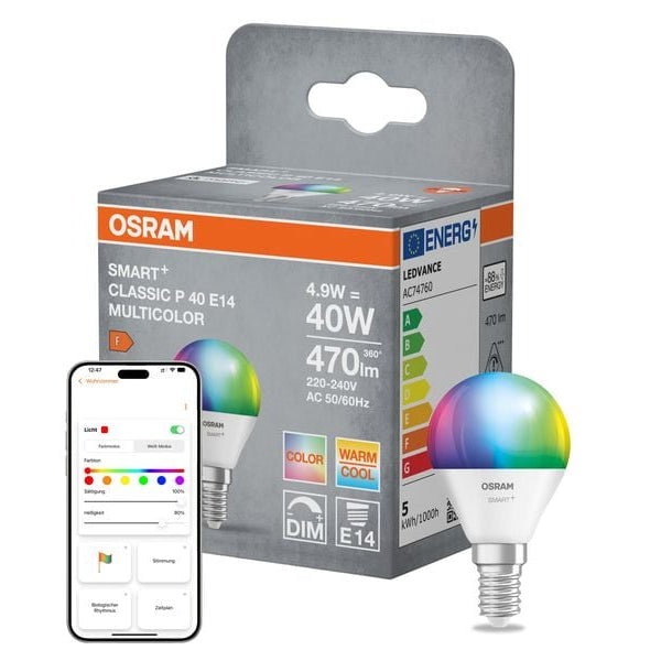 OSRAM Leuchtmittel P40 SMART+ MATTER, E14, 4.9 W, RGBW