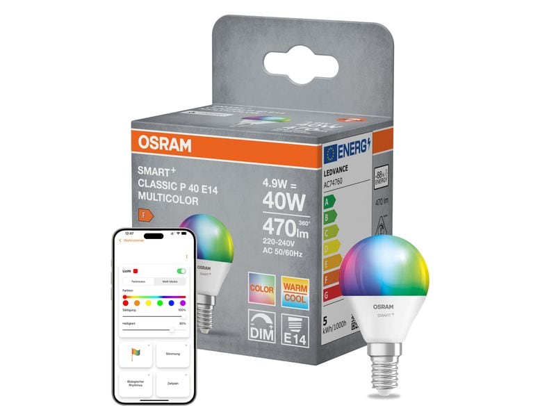 OSRAM Leuchtmittel P40 SMART+ MATTER, E14, 4.9 W, RGBW