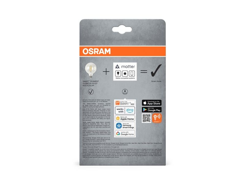 OSRAM Leuchtmittel SMART+ MATTER Globe 125 40, E27, 4.8 W, RGBW