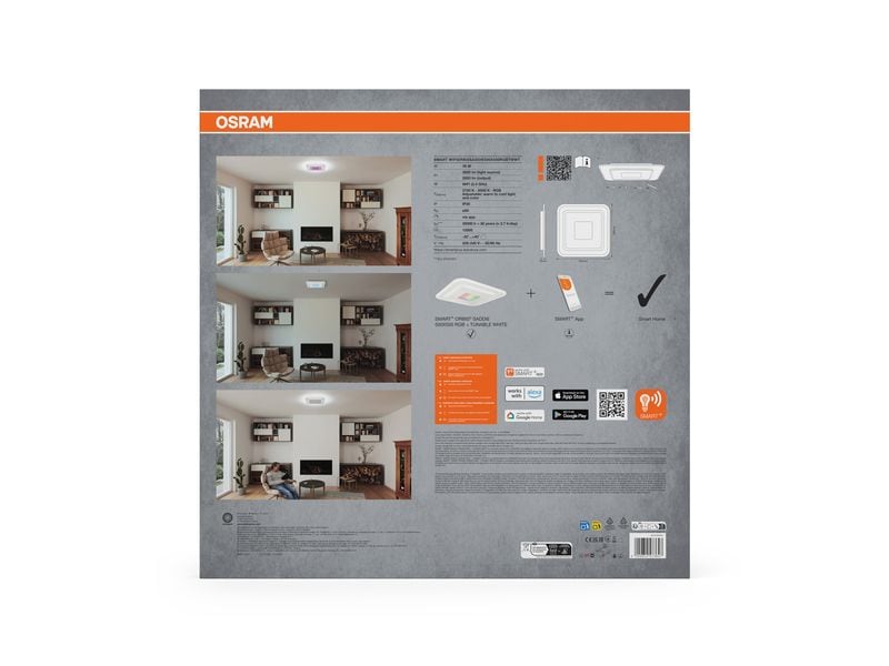 OSRAM Deckenleuchte SMART+ Wifi Orbis Saddie 500 x 500 mm, RGBW
