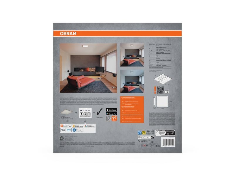 OSRAM LED-Panel 300 x 300 mm, 20 W, 1500 lm, 3000-6500 K, Weiss