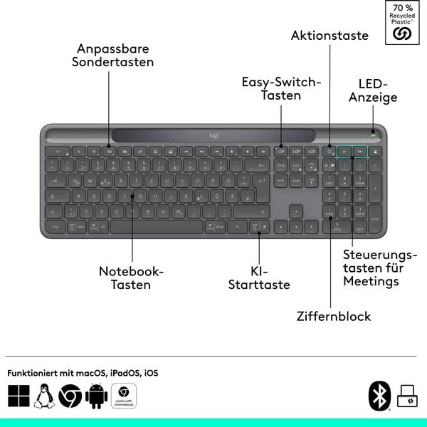 Logitech Tastatur Slim Solar+ K980 Business CH-Layout