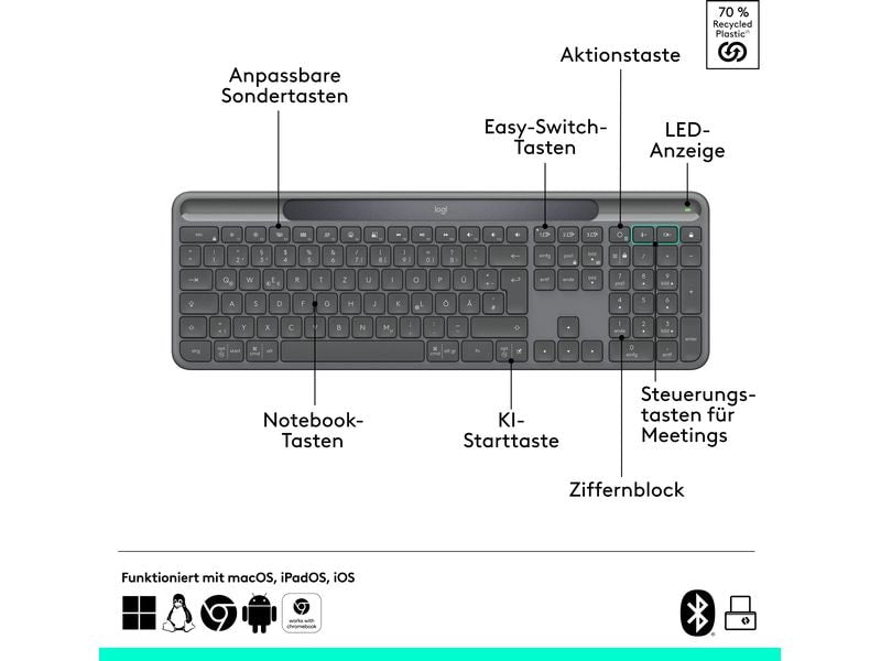 Logitech Tastatur Slim Solar+ K980 Business CH-Layout