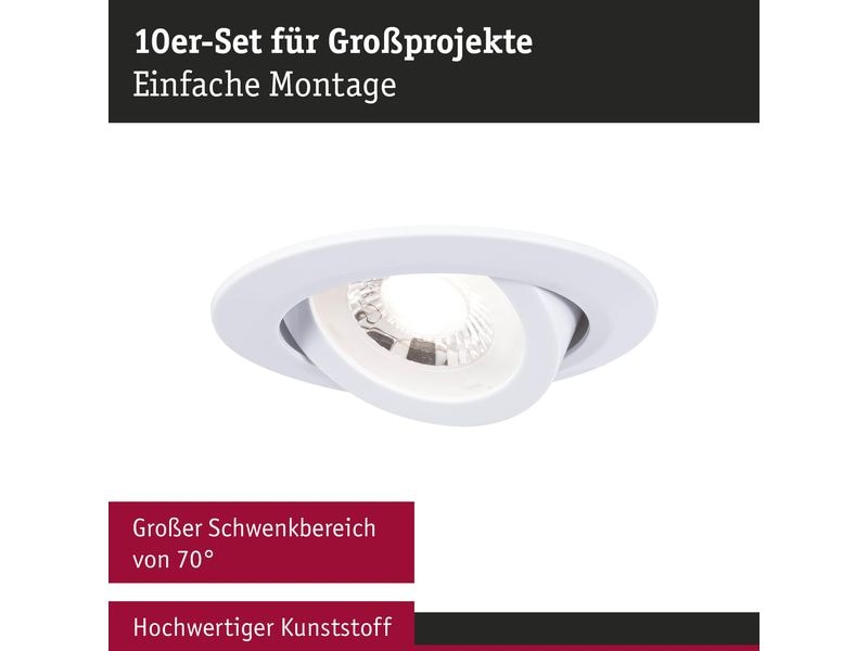 Paulmann Einbauleuchte 10er-Set, Schwenkbar, Weiss