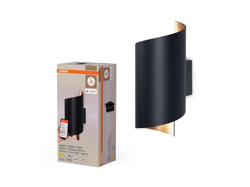 OSRAM Wandleuchte SMART+ Matter Wall Twist Black 200 x 112 mm, TW