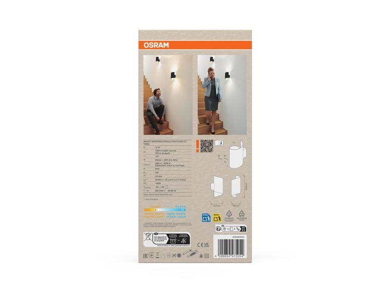 OSRAM Wandleuchte SMART+ Matter Wall Twist Black 200 x 112 mm, TW
