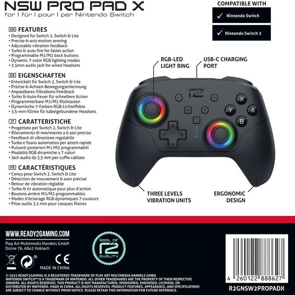 GAME Controller Pro Pad X2 LED Edition Schwarz für NSW 2
