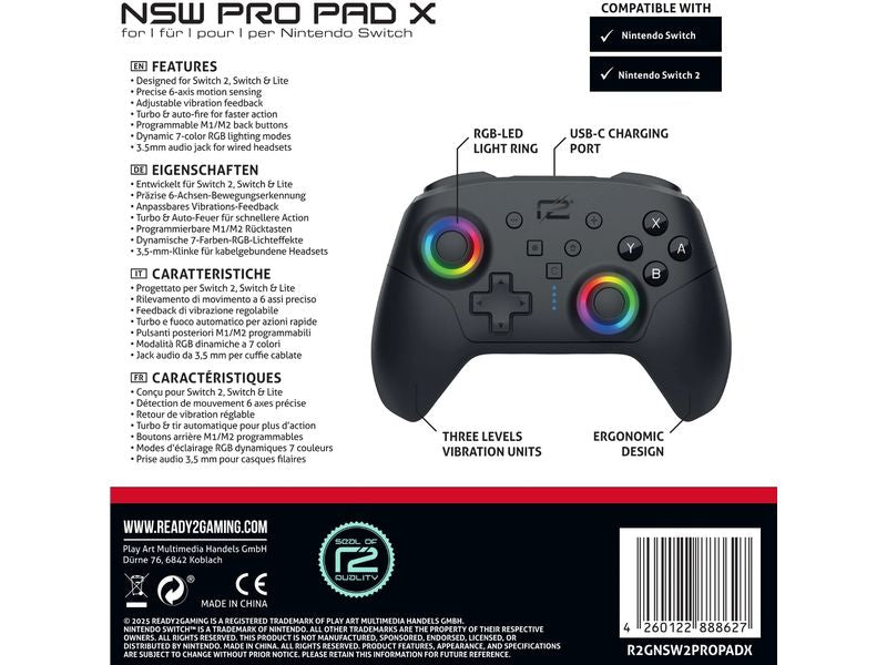 GAME Controller Pro Pad X2 LED Edition Schwarz für NSW 2