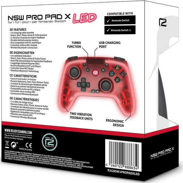 GAME Controller Pro Pad X2 LED Edition Rot für NSW 2
