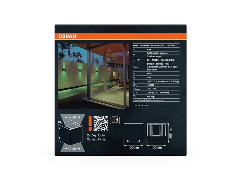 OSRAM Outdoor Wandleuchte SMART+ Matter Beam Adjust Wall RGBW