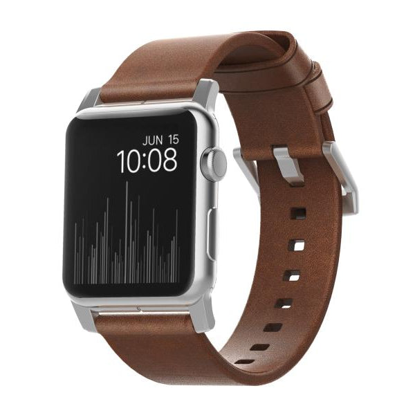 Nomad Lederarmband Modern Strap Apple Watch Braun/Silber