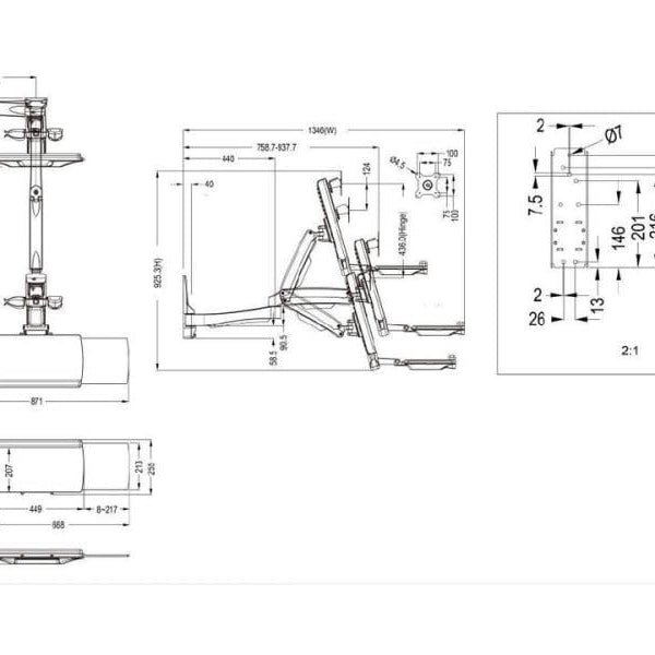 Multibrackets Tischhalterung Arm single Extended 4368 bis 8 kg – Weiss