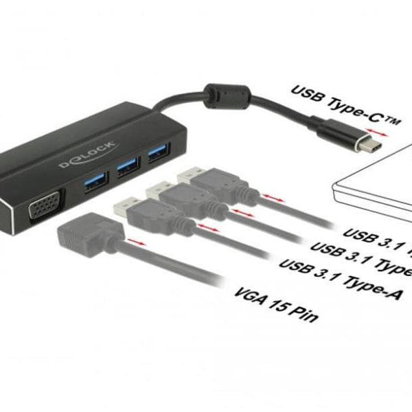 Delock Dockingstation USB 3.1 Typ-C Gen1 - 3x Typ-A + 1x VGA