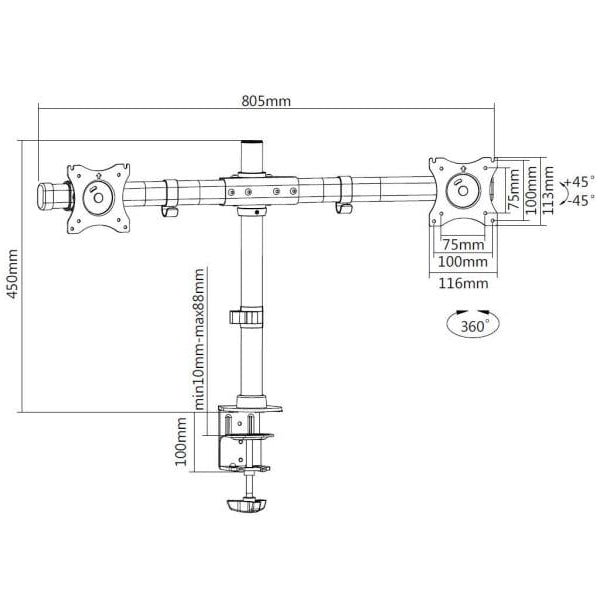 Multibrackets Tischhalterung Basic Dual bis 8 kg – Schwarz