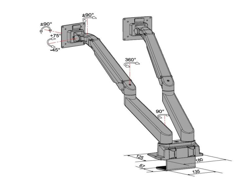 Multibrackets Tischhalterung Gas Lift Arm Dual SbS bis 10 kg – Weiss