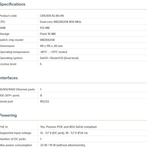 MikroTik SFP Switch CRS309-1G-8S+IN 9 Port