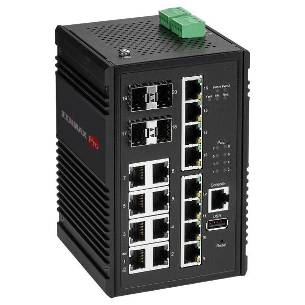 Edimax Pro Rail PoE+ Switch IGS-5416P 20 Port