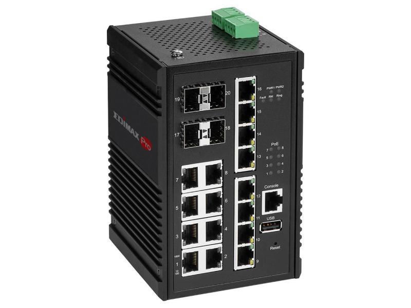 Edimax Pro Rail PoE+ Switch IGS-5416P 20 Port