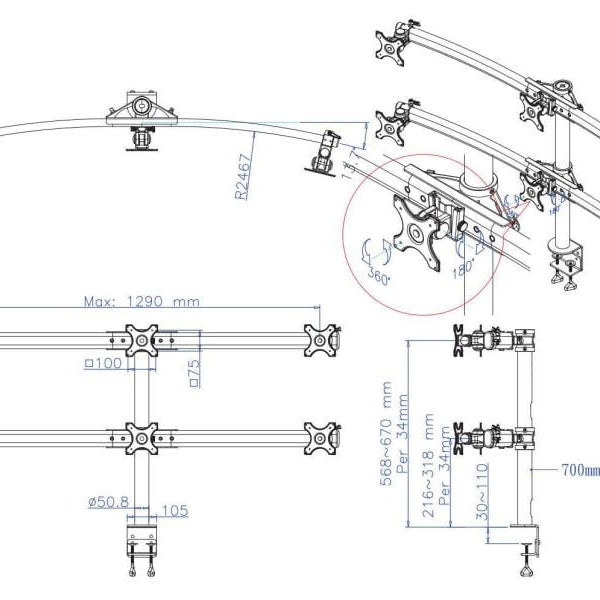 NEOMOUNTS Tischhalterung FPMA-D700D6 bis 50 kg – Schwarz