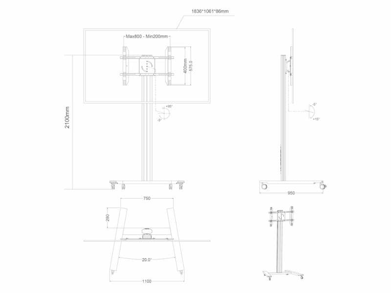 Multibrackets TV-Trolley Display Stand 210 HD Single Schwarz