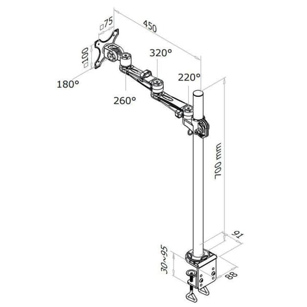 NEOMOUNTS Tischhalterung FPMA-D935POLE70 bis 12 kg – Silber