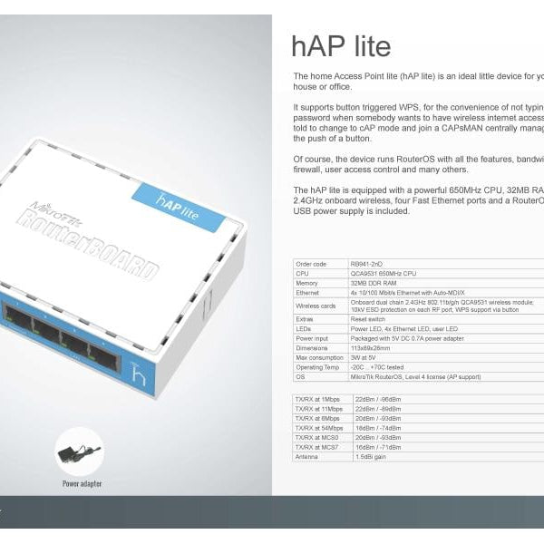 MikroTik Router RB941-2nD, hAP lite