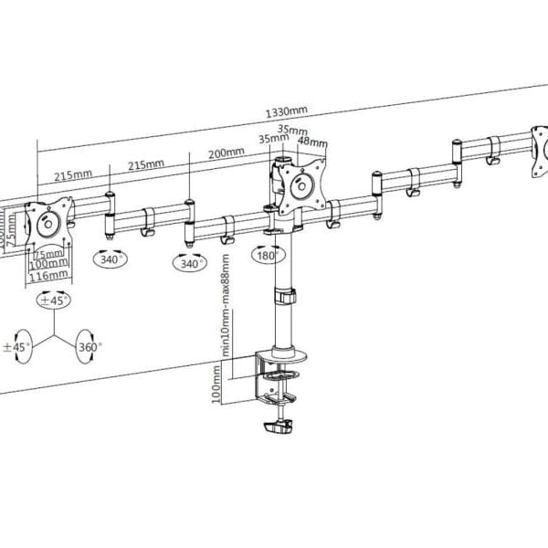 Multibrackets Tischhalterung Basic Triple bis 24 kg – Schwarz
